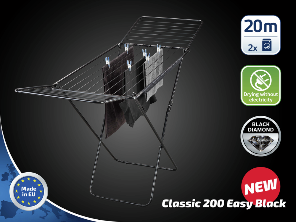 Leifheit classic droogrek - 200 easy - 20 mtr drooglengte - zwart