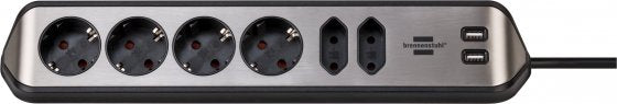 Brennenstuhl ®estilo hoekaansluitdoosstrook met usb laadfunctie 6-weg 4x b eschermend contactdoos 2x euro zilver zwart