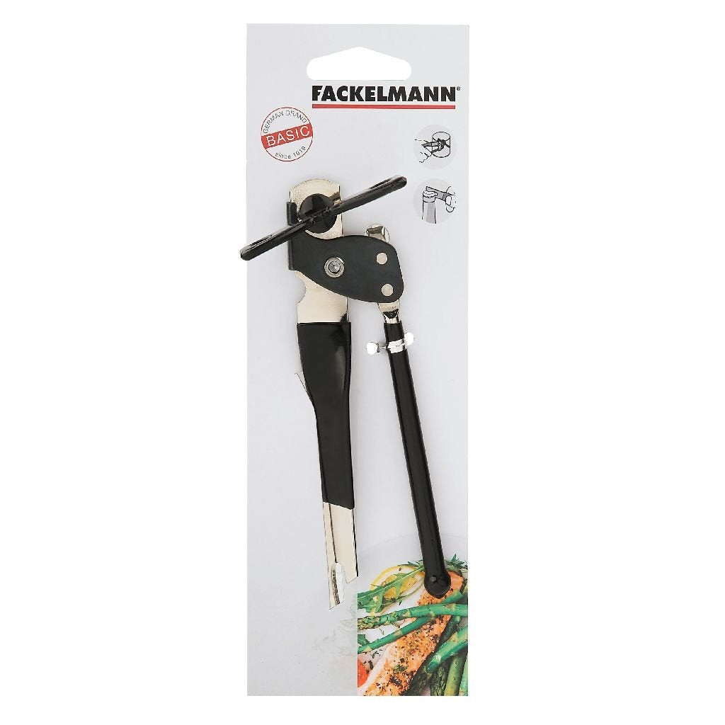 Fackelmann basic blik- en flesopener 15 cm zilver zwart