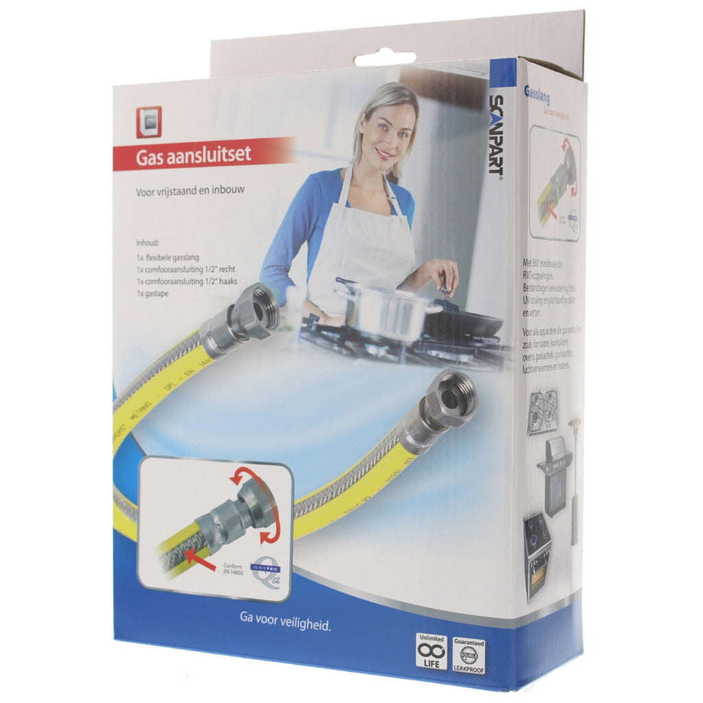 Scanpart gas aansluitset RVS-flexibel 125cm
