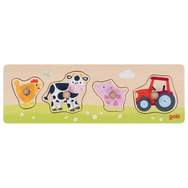 Goki steekpuzzel - op de boerderij - 4 delen - 30x10x2,4cm - hout - 1 jaar
