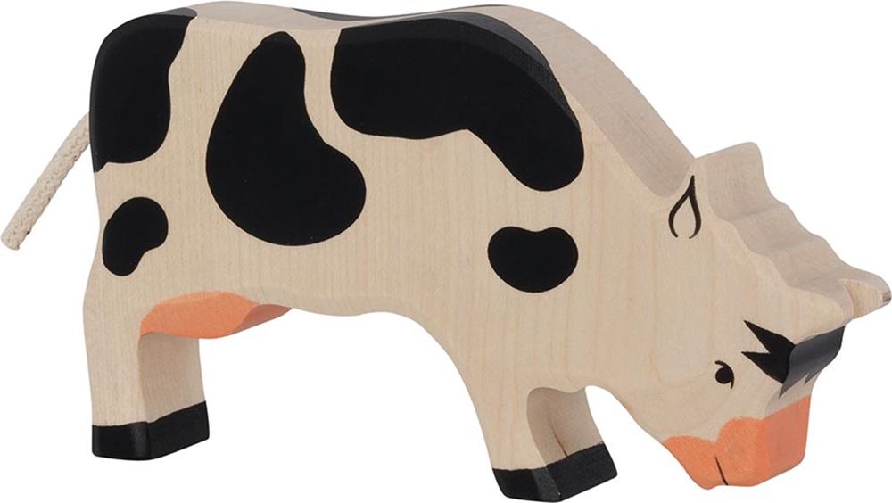 Holztiger koe, grazend, zwart. 18,5 cm.