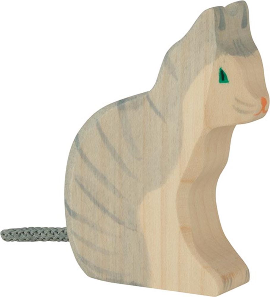 Holztiger kat, zittend. 7 cm.