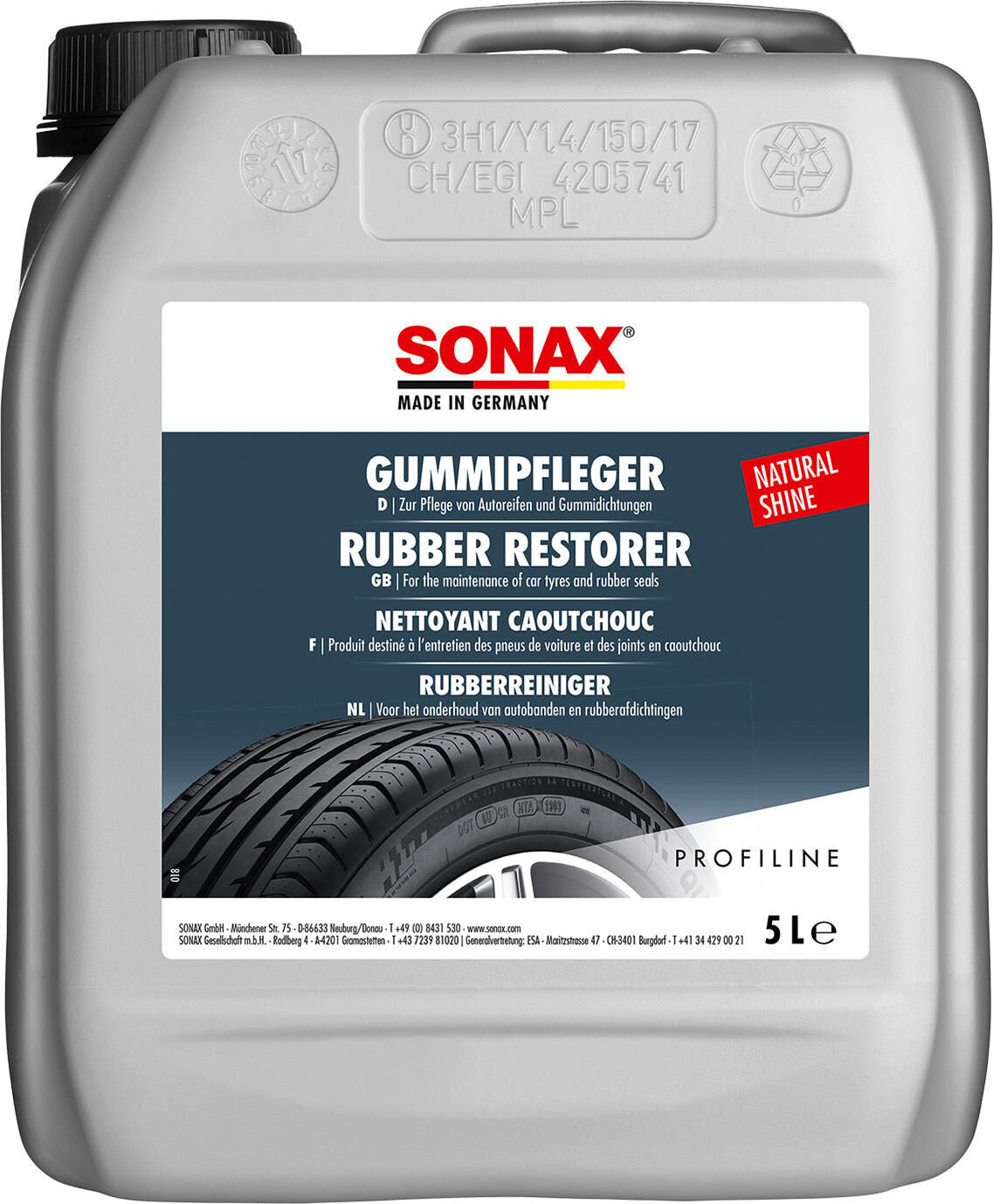 Sonax rubber onderhoudsmiddel gummipfleger rubber cleaner 5ltr. pe-kanister