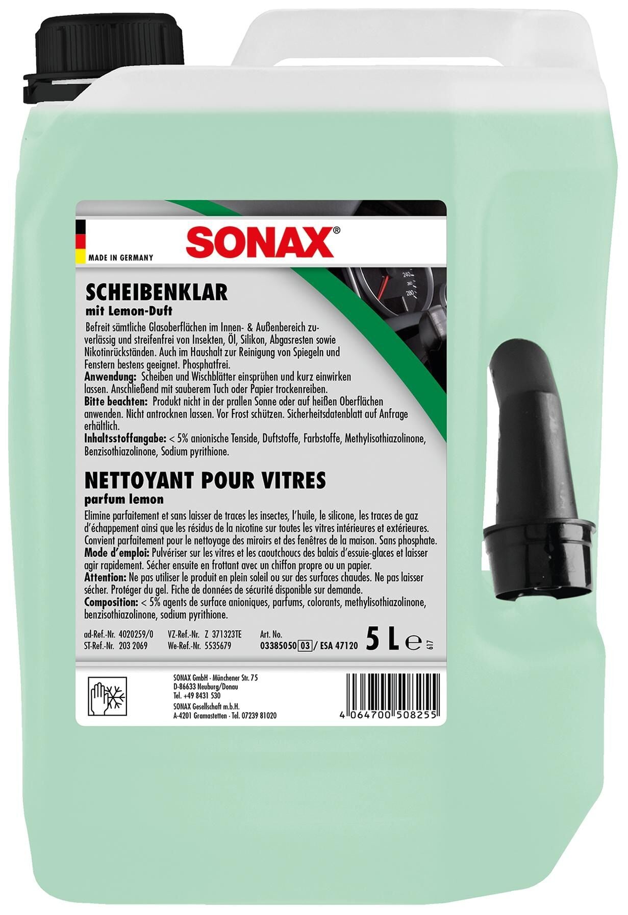 Sonax ruitenreiniger scheibenklar car window clear 5 ltr. plastic canister