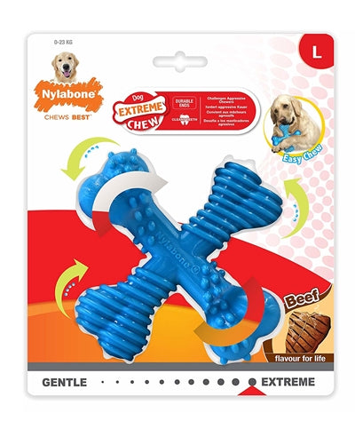 Nylabone extreme kauw x-bone beef blauw