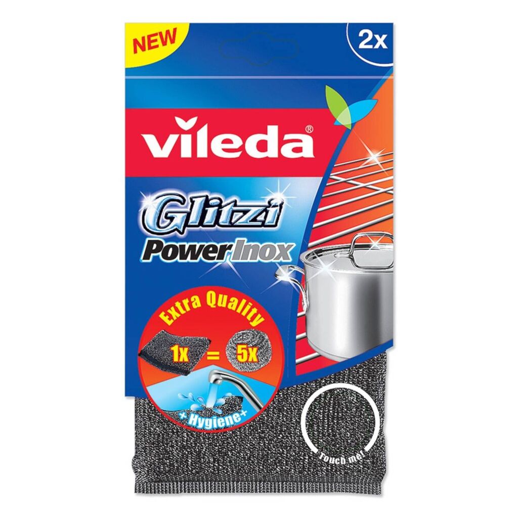 Vileda glitzi power inox metalen schuurspons 2 stuks