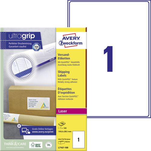 Avery verzendetiketten voor laserprinters l7167-100 199,6x289,1mm