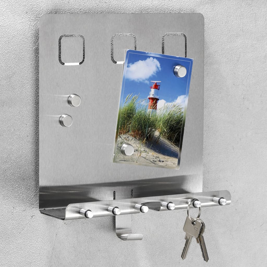 HI HI Memobord met sleutelhouders 28,5x25x8 cm zilverkleurig