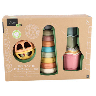 Jipy bioplastic deluxe giftset stapeltoren slechte stapelbekertjes en speel ratelbal 3 delig