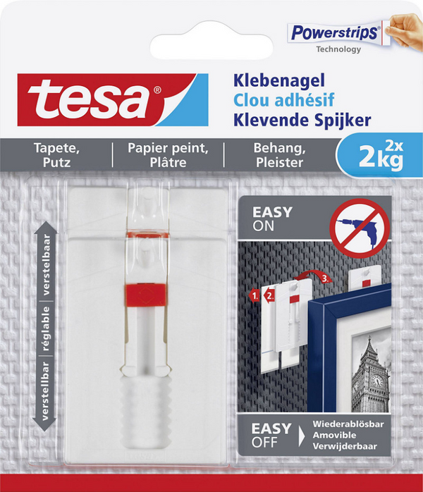 Tesa klevende spijker gevoelige oppervlakken 2kg - 2 stuks