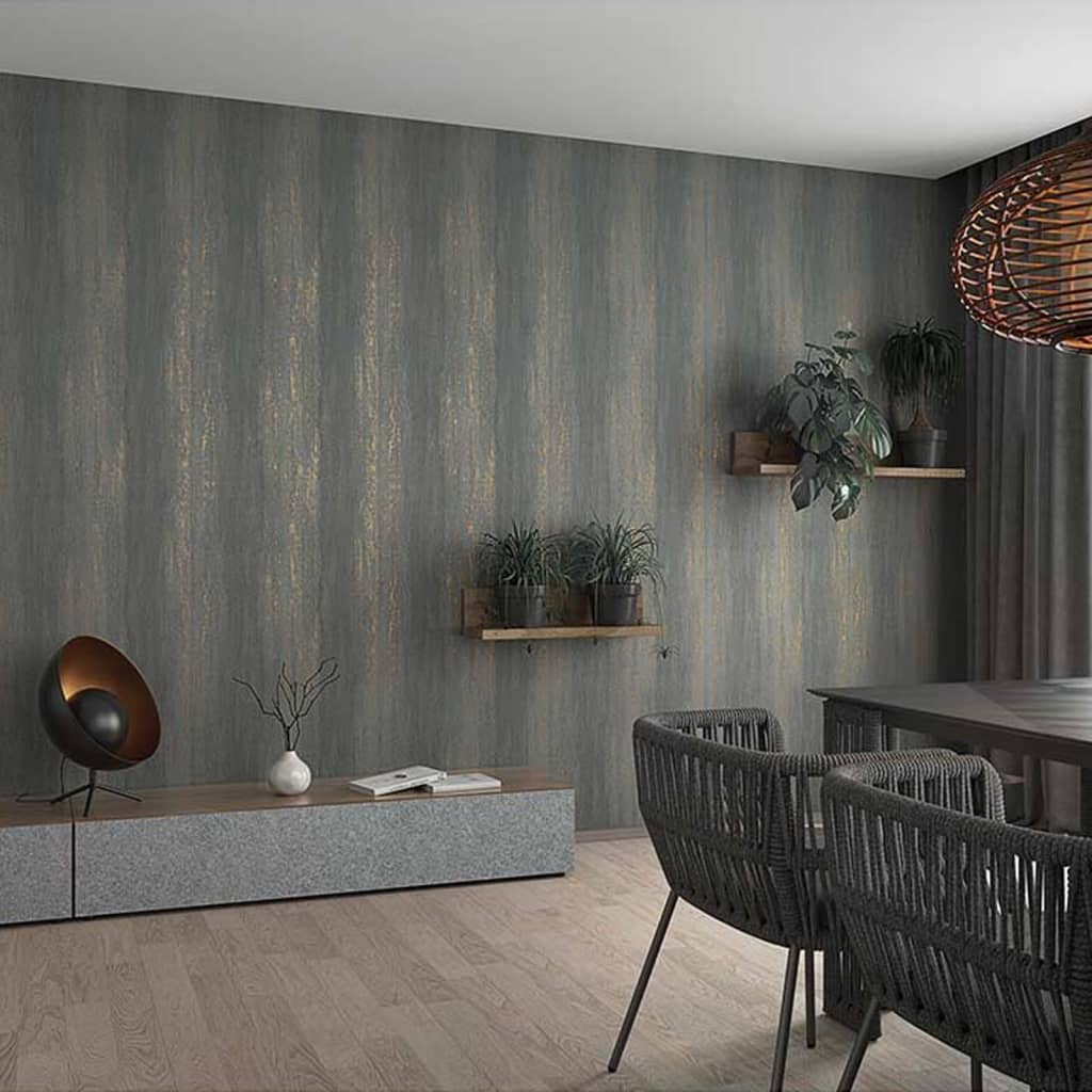 Noordwand behang topchic strepeneffect metallic grijs