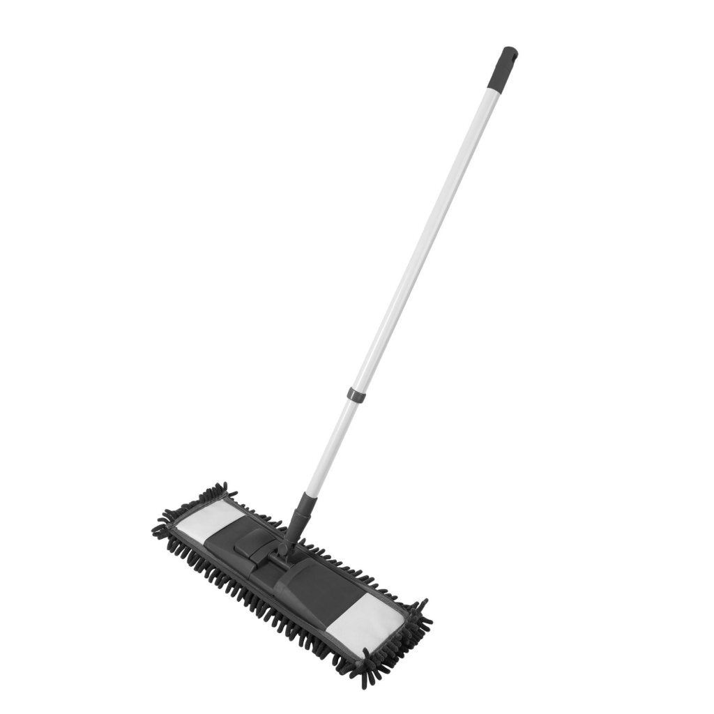 Clean home chenille vloerwisser met telescopische steel zwart wit
