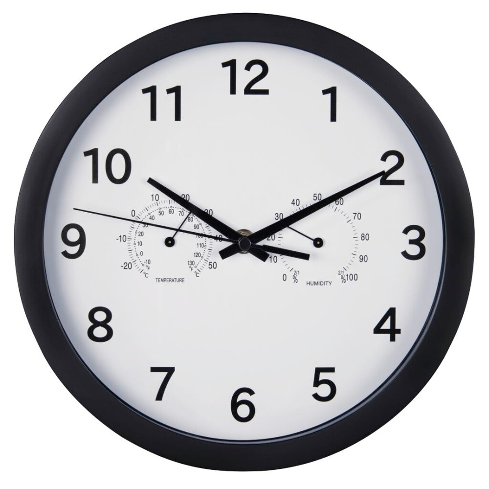 Hama wandklok pure plus ø 25 cm met thermo-hygrometer geluidsarm zwart