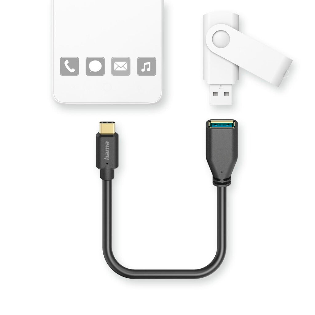 Hama usb-adapterkabel otg usb-c-stekker - usb-a-aansluiting 15 cm zwart