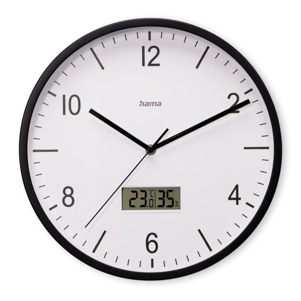 Hama dcf wandklok lanzarote tikt niet + thermometer en hygrometer 35 cm zwart wit