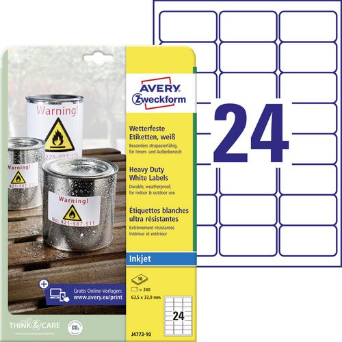 Avery waterbestendige folie-etiketten zweckform j4773-10 polyester wit