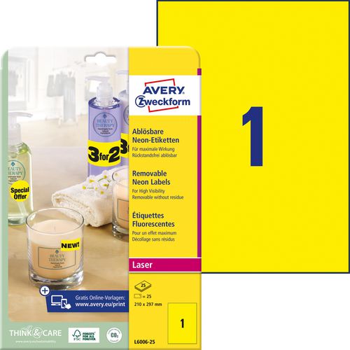 Verwijderbare etiketten avery zweckform geel 25 stuks