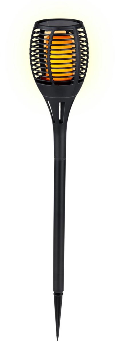 Grundig solar tuinfakkel flame - led vlam effect met 30 led’s - ip44 spatwaterdicht - zonneenergie tuinverlichting - brandduur 6 uur - ø9 x 59 cm - zwart