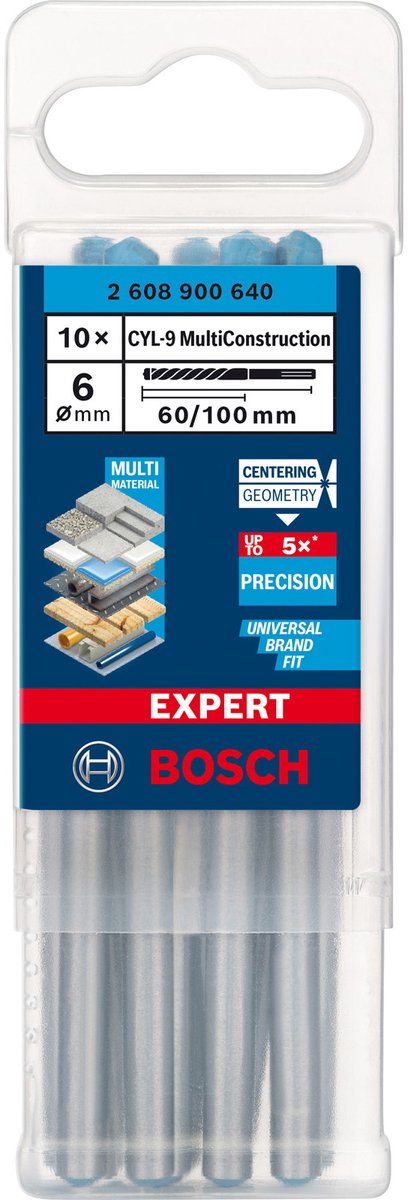 Bosch 10x expert cyl-9 multiconstruction boor 6 x 60 x 100 mm - 2...