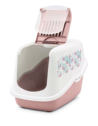 Savic kattenbak nestor impressie flamingo roze wit