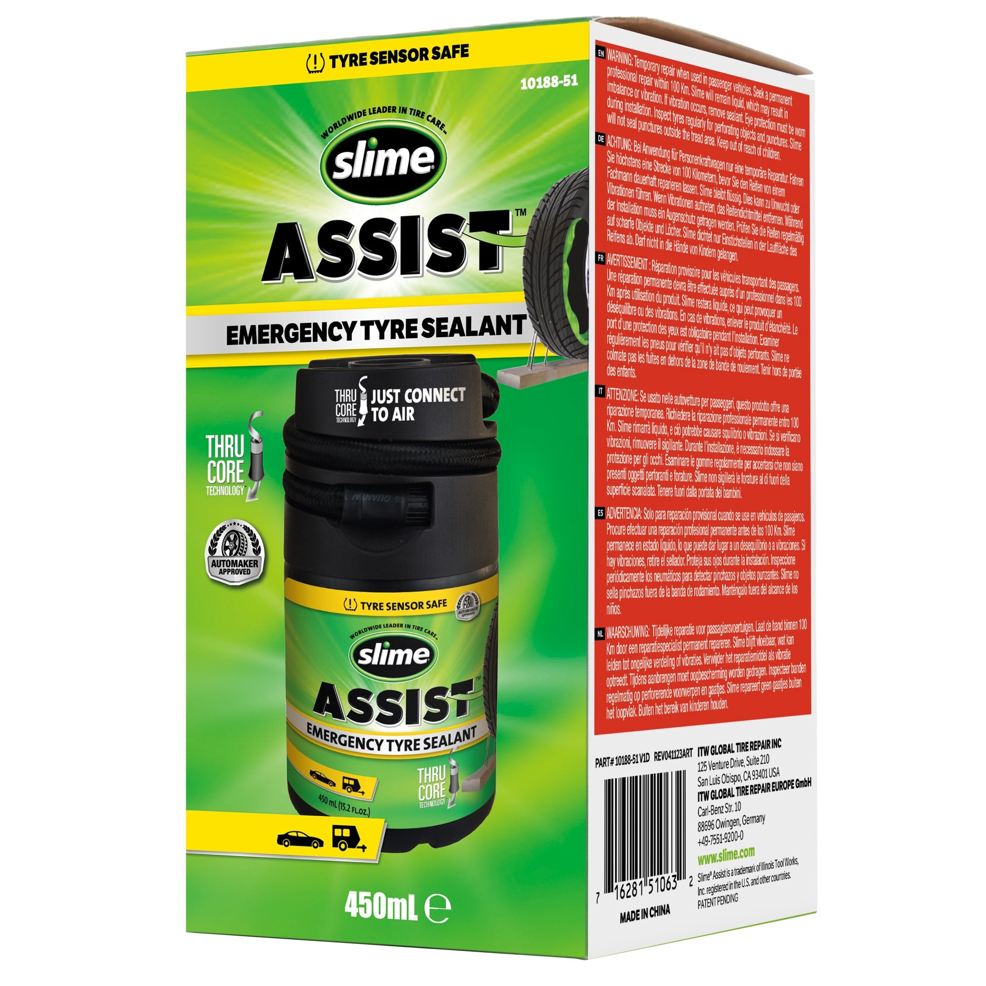 Slime assist noodafdichtmiddel voor banden 450 ml navulling smart repair plus set