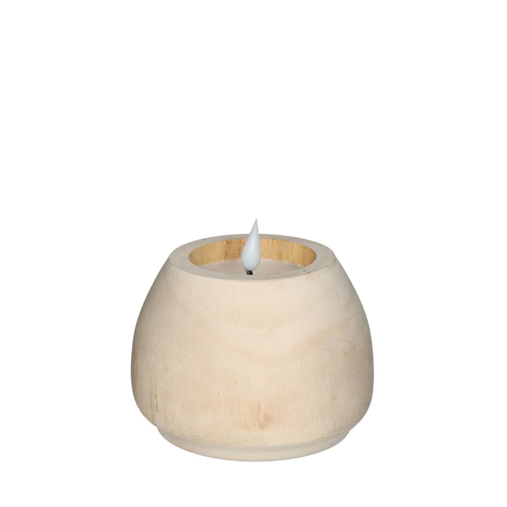 Ideas 4 seasons led kaars hout ã˜12 h.8,5 cm met timer bruin