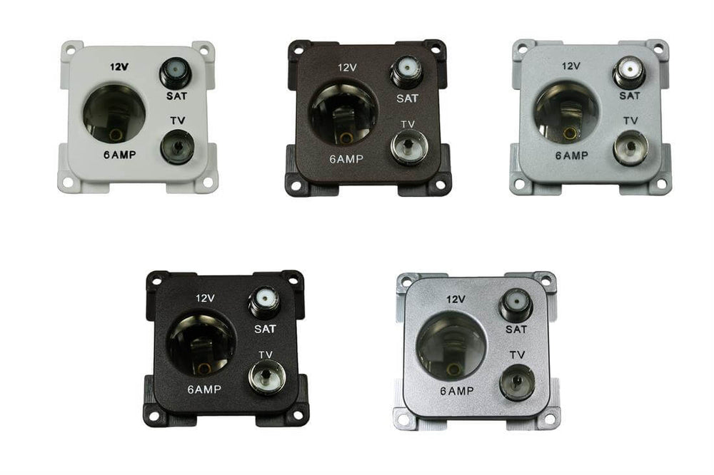 C-line 12 volt contactdoos met antenne en satelliet aansluiting zwart