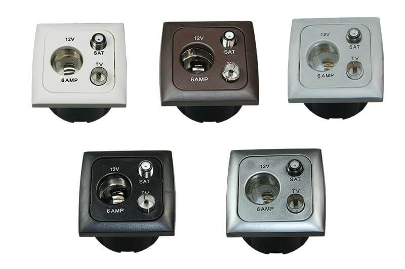C-line 12 volt contactdoos met antenne en satelliet aansluiting met opal afdekraam grijs