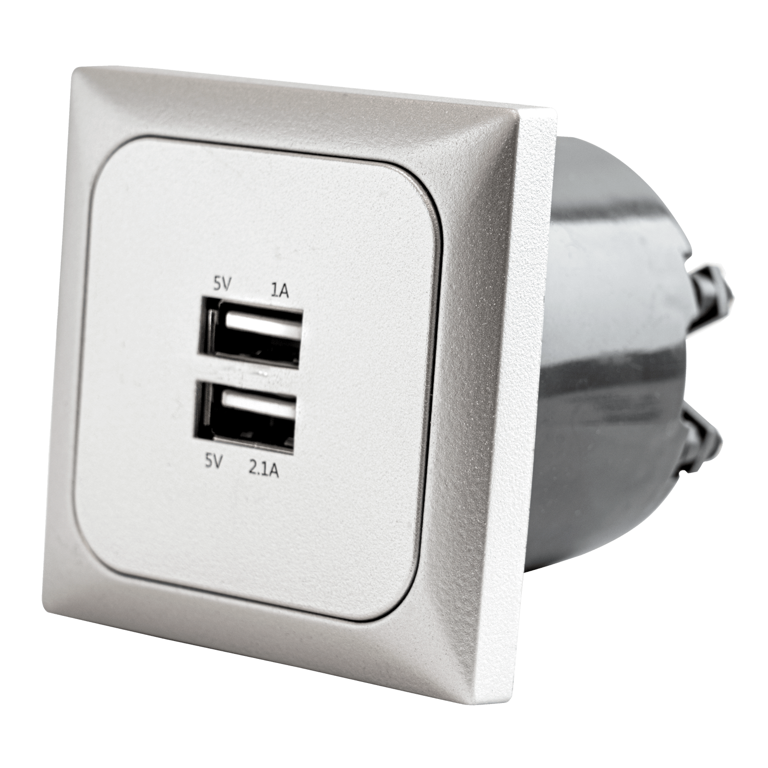 C-line wandcontactdoos met dubbele usb-a lader met opal afdekraam zilver