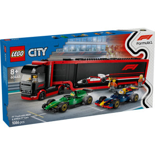 Lego city 60445 f1 truck met rb20 en amr24 f1 auto's