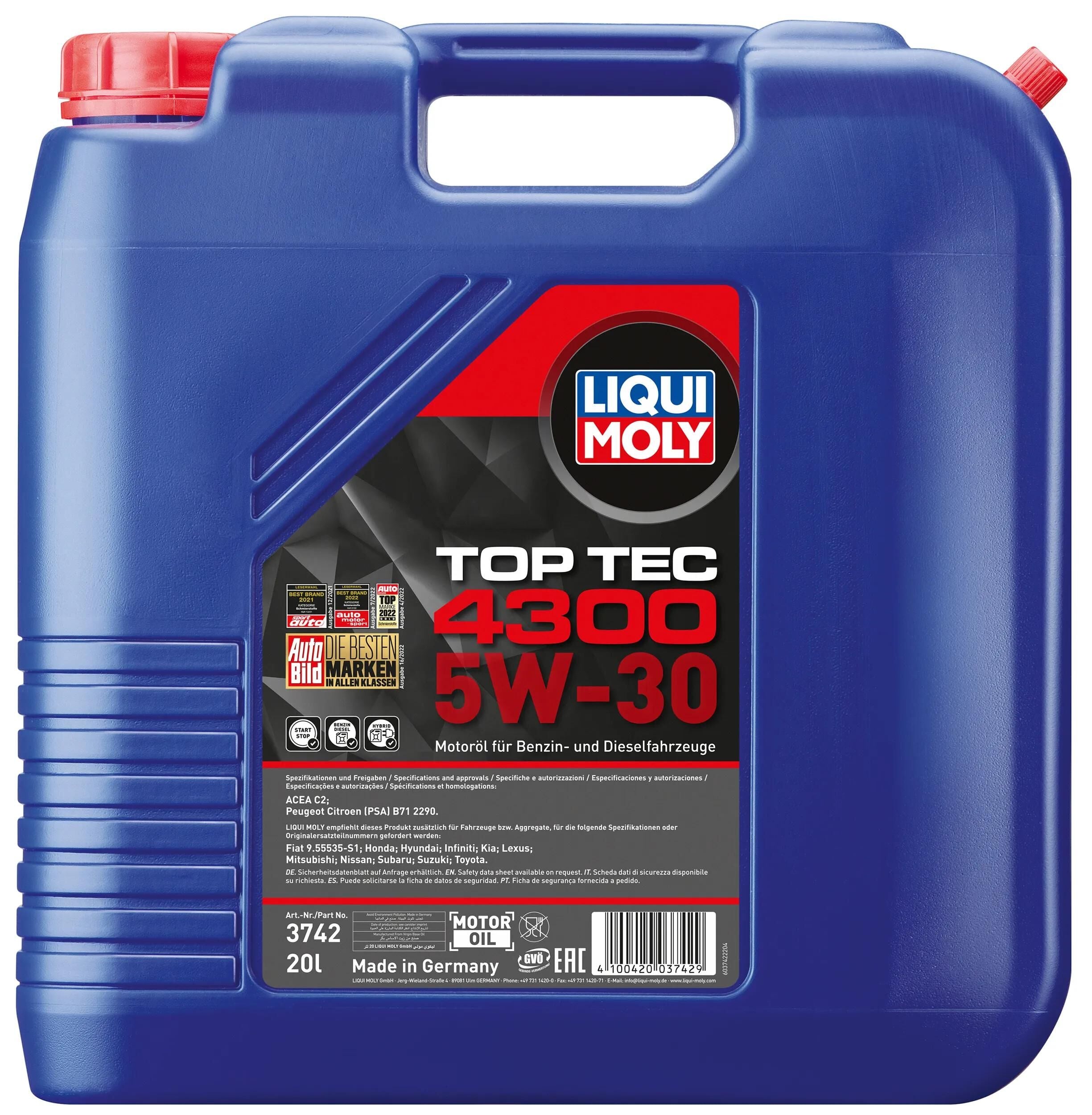 Liqui moly motoröl top tec 4300 top tec 4300 20l 5w-30