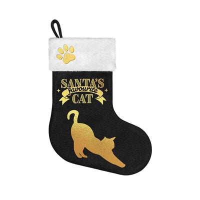 Plenty Gifts kerstsok santa's favoriete kat zwart