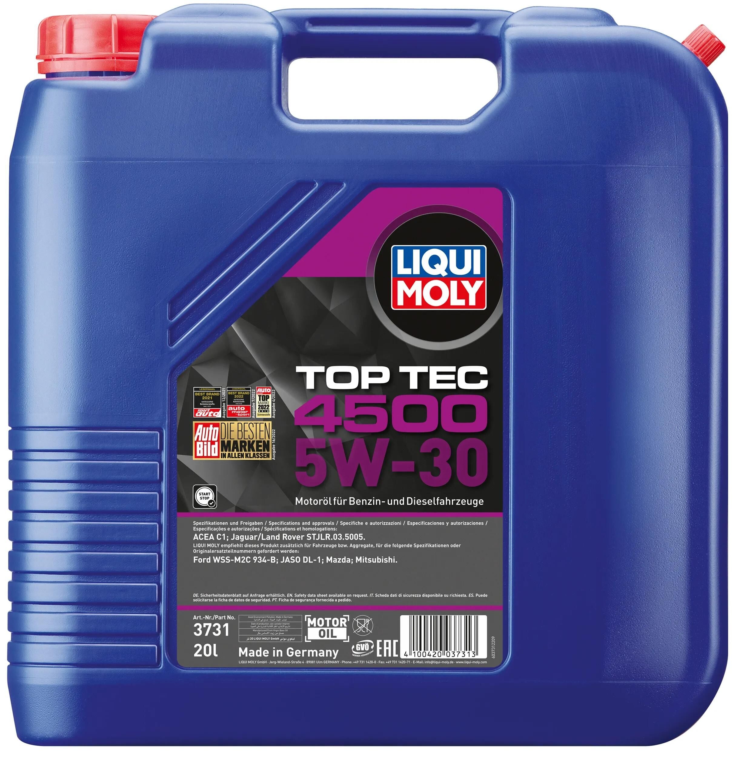 Liqui moly motoröl top tec 4500 oil toptec4500 5w-30 20l