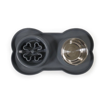 Rosewood Double Slow Feeder Silicone Food & Water Bowl