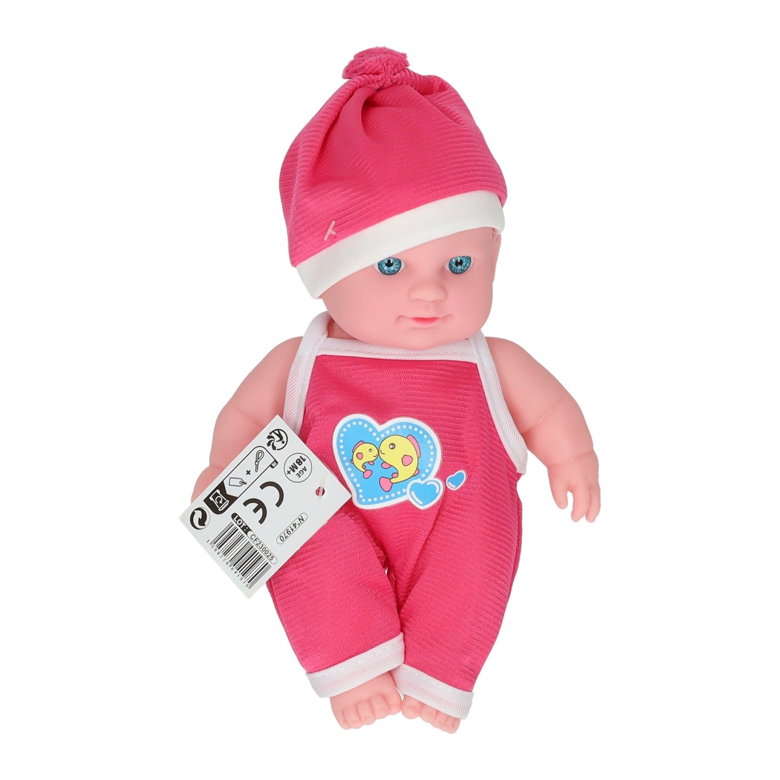 Babypop met rompertje hart en muts