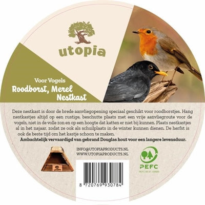 Utopia nestkast roodborst merel gebrand douglas hout