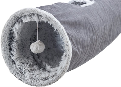 Trixie katten speeltunnel harvey velours pluche grijs