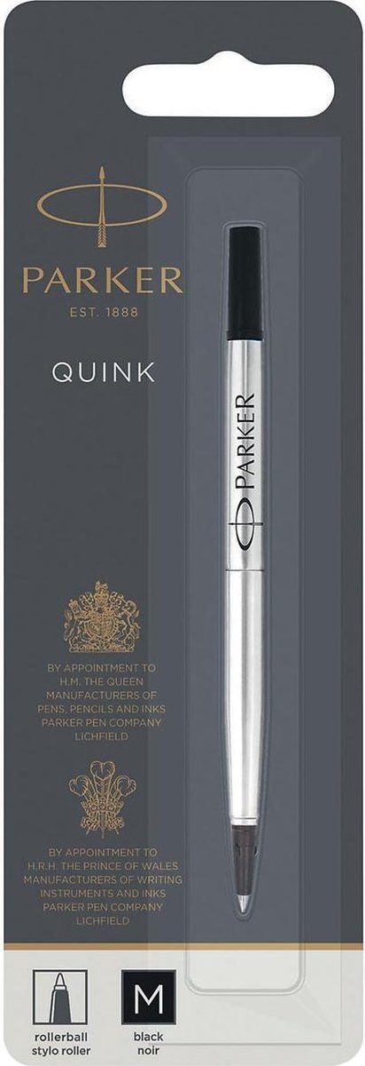 Parker rollerballpen inktvulling | medium punt | zwarte quink inkt | 1 stuks