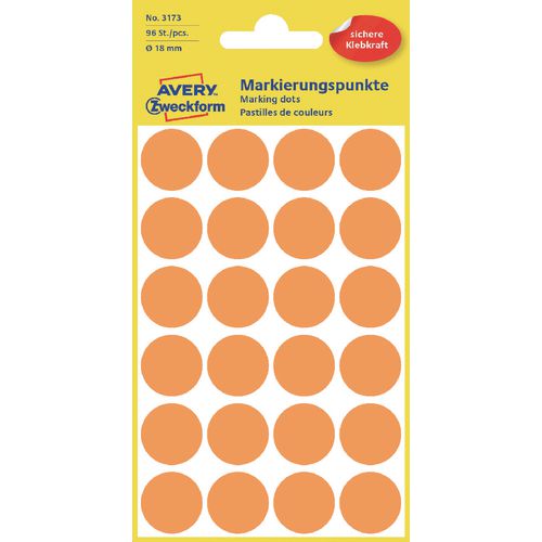 Markeerpunten avery zweckform 3173 18 mm oranje 96 stuks