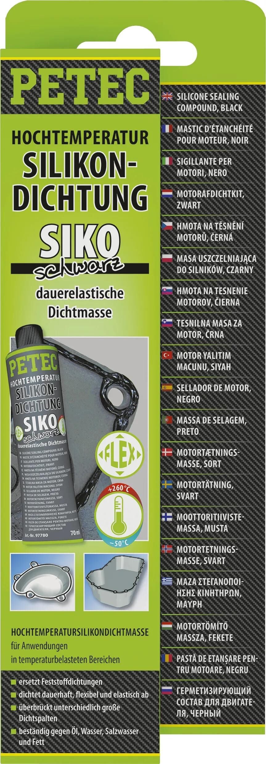 Petec dichtmasse silicone seals has 70ml black