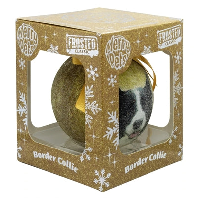 Plenty Gifts kerstbal frosted border collie geel