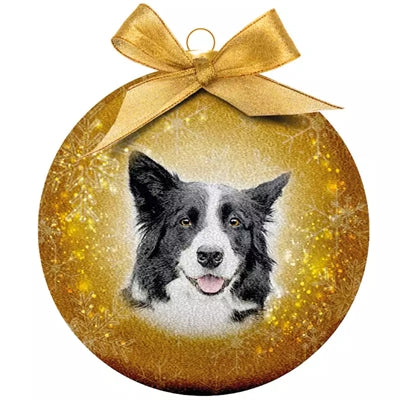 Plenty Gifts kerstbal frosted border collie geel