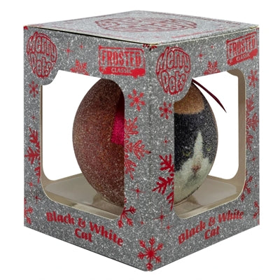 Plenty Gifts kerstbal frosted zwart witte kat rood