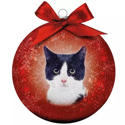 Plenty Gifts kerstbal frosted zwart witte kat rood