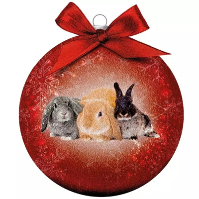 Plenty Gifts kerstbal frosted konijnen rood