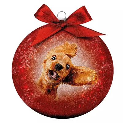 Plenty cadeaus kerstbal frosted gekke hond rood