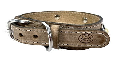 Sazzz Halsband hond boho schatsteen vintage leer beige