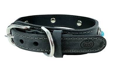 Sazzz Halsband hond boho schatsteen vintage leer antraciet