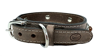 Sazzz Halsband hond boho schatsteen vintage leer bruin